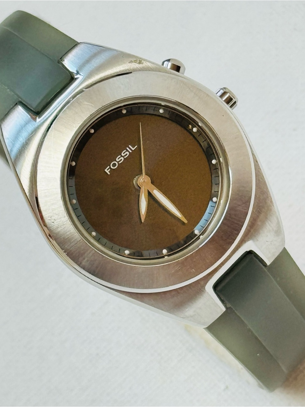 Vintage Fossil Blue Big Tic Era Women's Ana-Digi Watch Silver Gray Resin AM-3610
